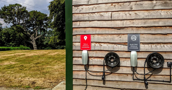 Electric vehicle charging points at a luxury holiday cottage