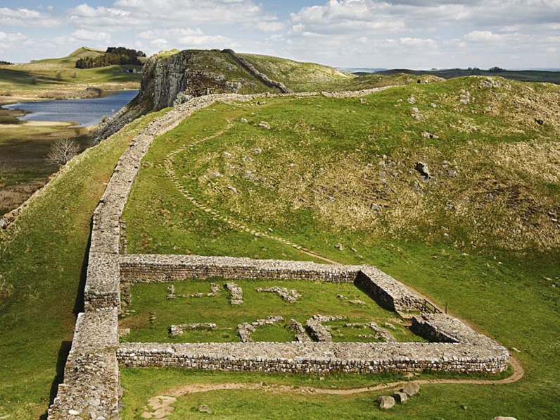 Part of Hadrian's Wall with views of the surrounding landscape