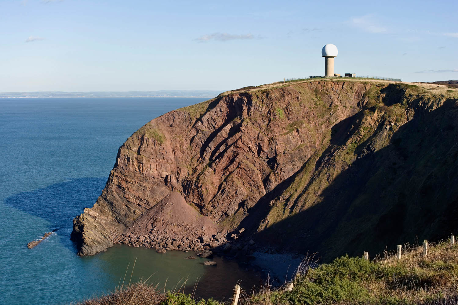 View of cliff at Hartland Quay, Devon looking out to sea