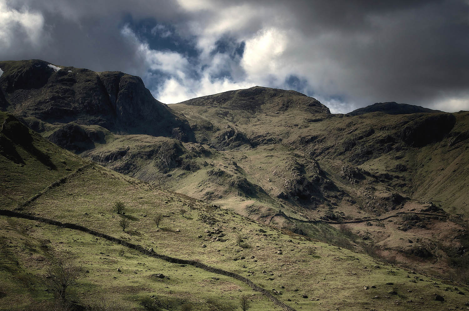 Looking up at the Lake District hills