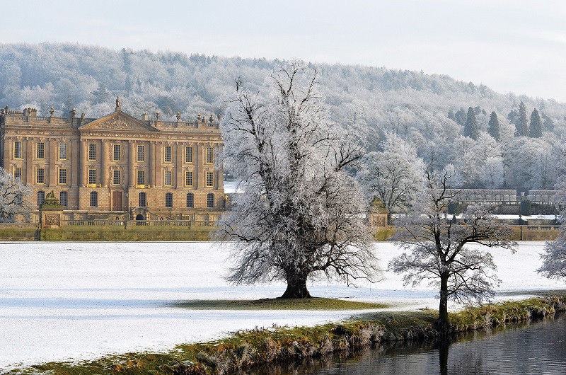 Snow on the ground at Chatsworth House