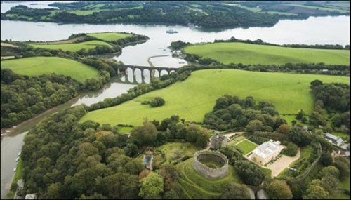 Aerial view of Trematon Castle and surrounding area
