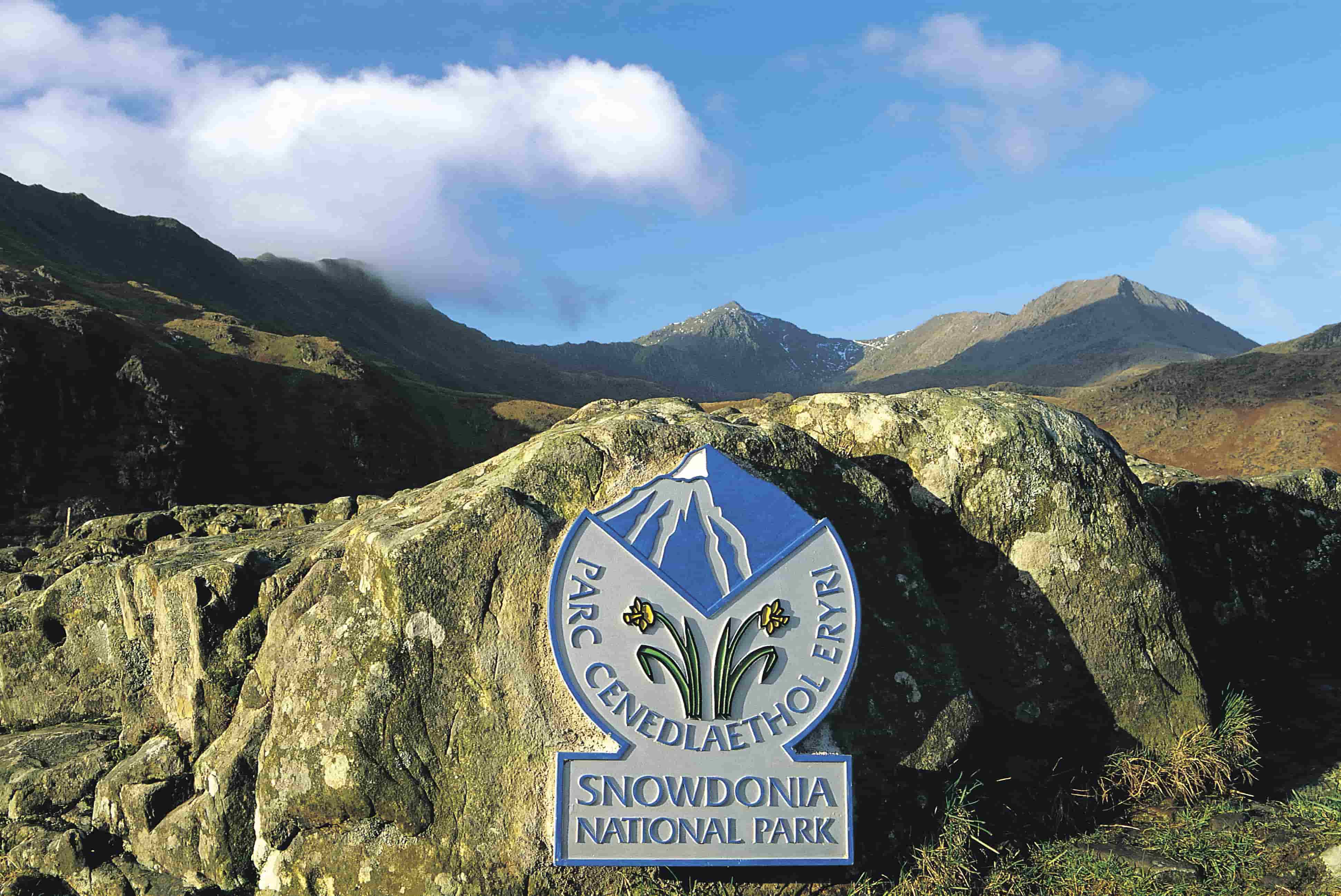 Snowdonia National Park plaque with views of the mountains