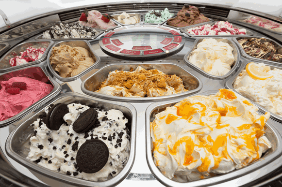 Selection of gelato in tubs