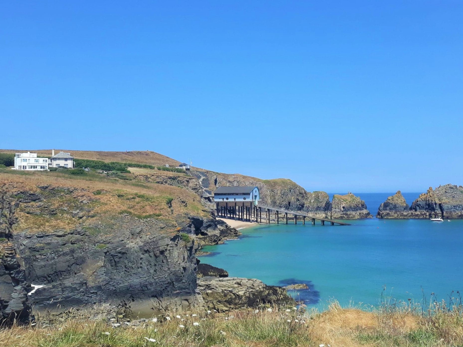 Blue skies and sea at a Cornish beach