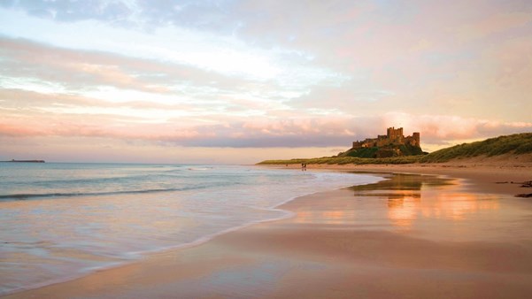 Bamburgh castle on the beach in Northumberland