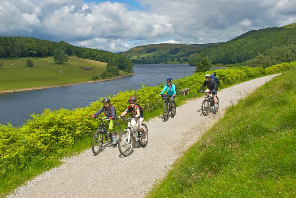 Family cycling in the Peak District