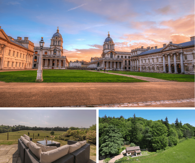 Greenwich Naval College and nearby cottage in Surrey
